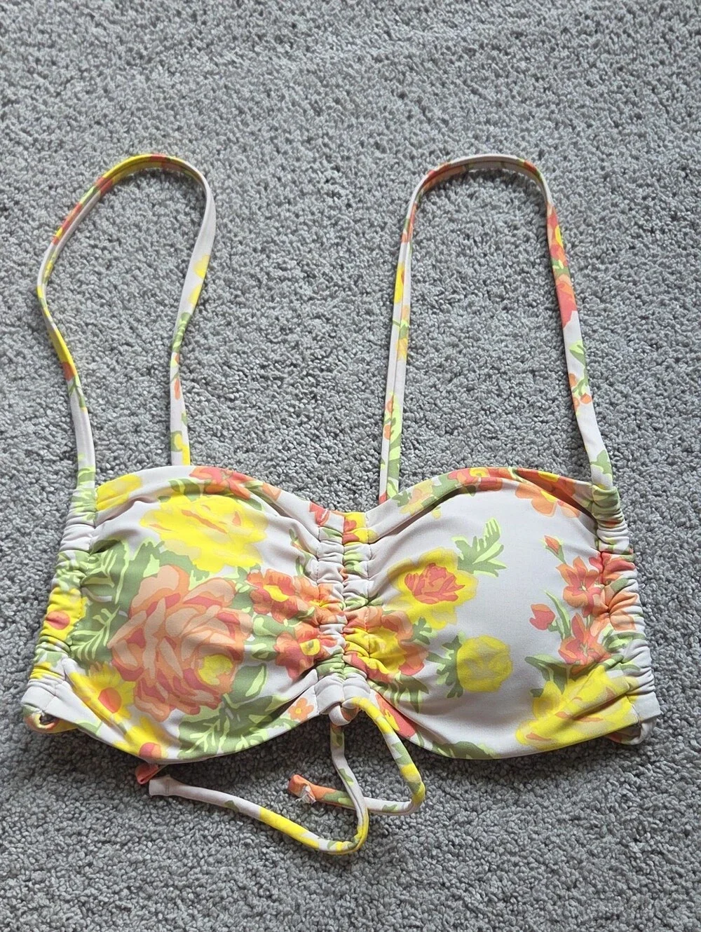NWOT Aerie Floral Rouched Bandeau Bikini Swim Top, Size Medium Retro Cottagecore